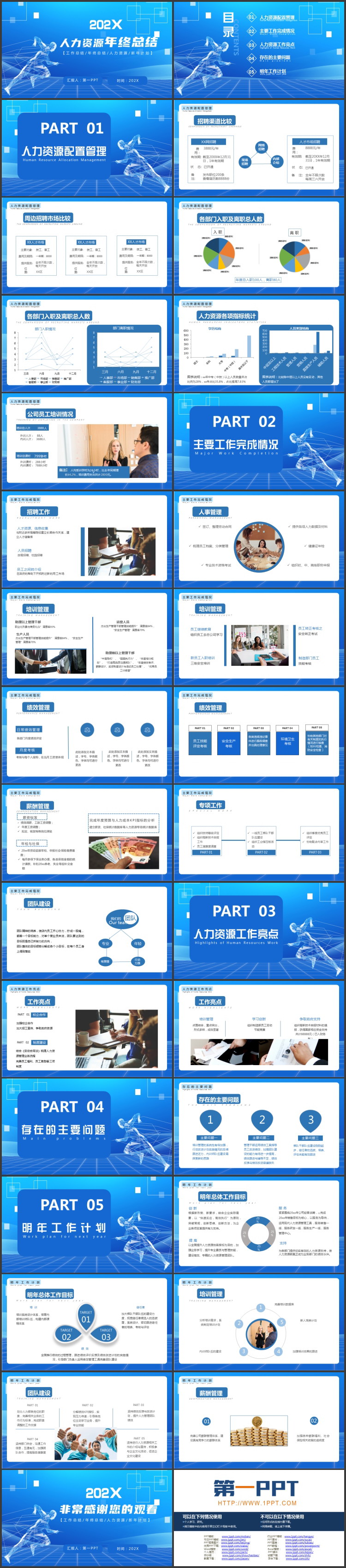 图片[2]-蓝色奔跑的人背景的人力资源年终总结PPT模板下载-第一PPT