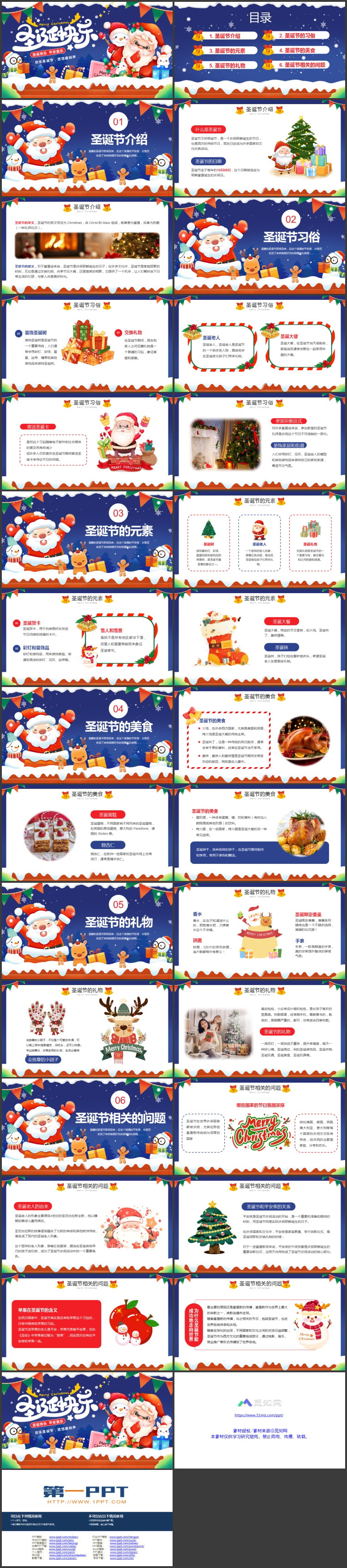图片[2]-蓝色卡通圣诞老人背景的圣诞节节日介绍PPT模板-第一PPT