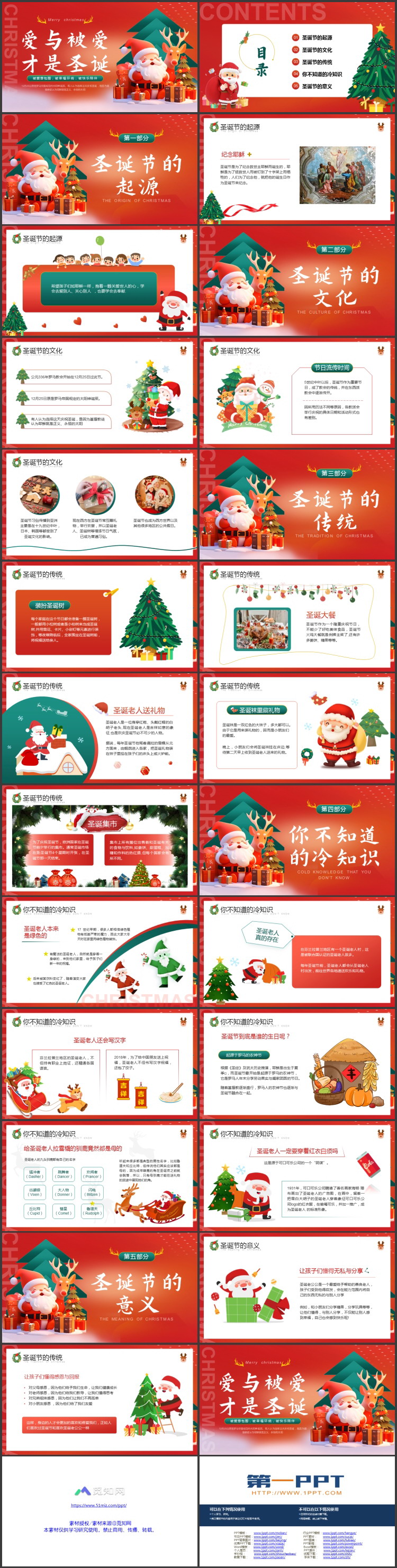 图片[2]-红色卡通圣诞老人背景的“爱与被爱才是圣诞”圣诞节介绍PPT模板-第一PPT