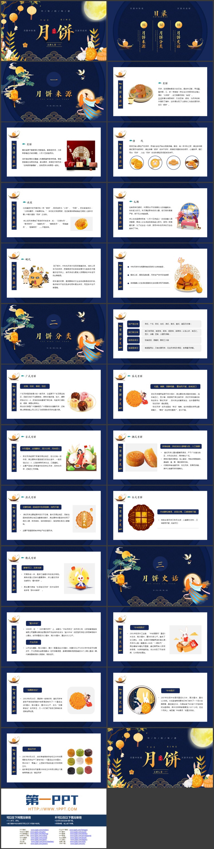 图片[2]-蓝色古典卡通风格的中秋月饼介绍PPT模板-第一PPT