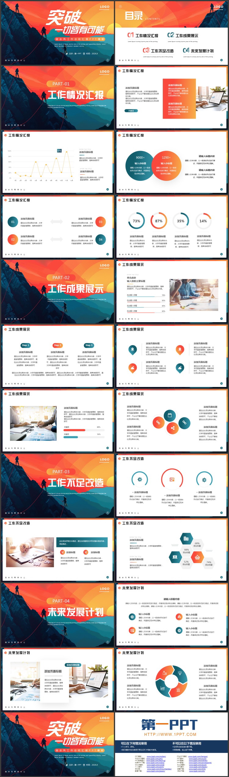 图片[2]-青橙配色攀登者背景的“突破一切皆有可能”励志风工作总结汇报PPT模板下载-第一PPT