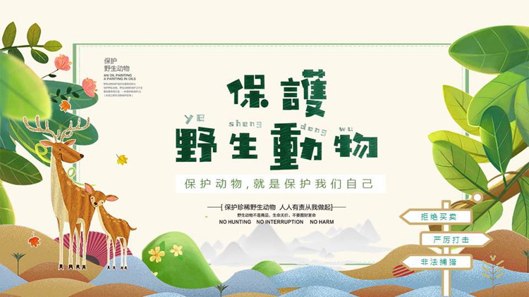 图片[1]-绿色卡通风格的保护野生动物PPT模板下载-第一PPT