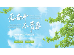 蓝绿配色“无奋斗不青春”小清新年中工作总结汇报PPT模板下载-第一PPT