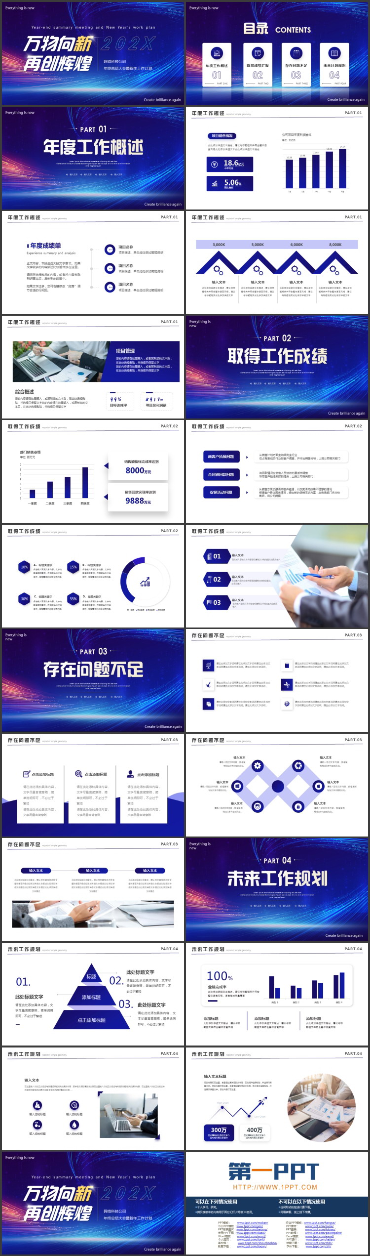 图片[2]-蓝色发光线条背景的“万物向新再创辉煌”年终总结新年计划PPT模板下载-第一PPT