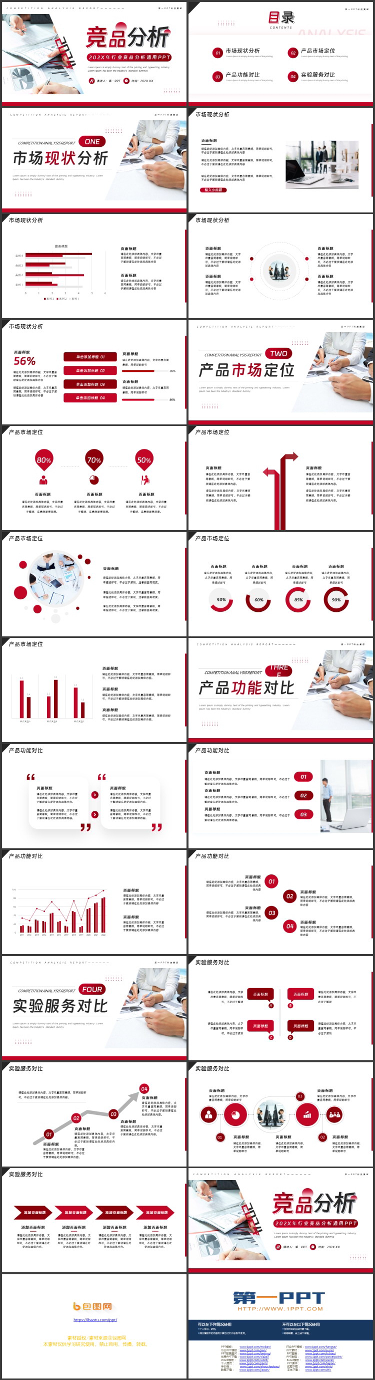 图片[2]-红色商务办公背景的行业竞品分析通用PPT模板下载-第一PPT