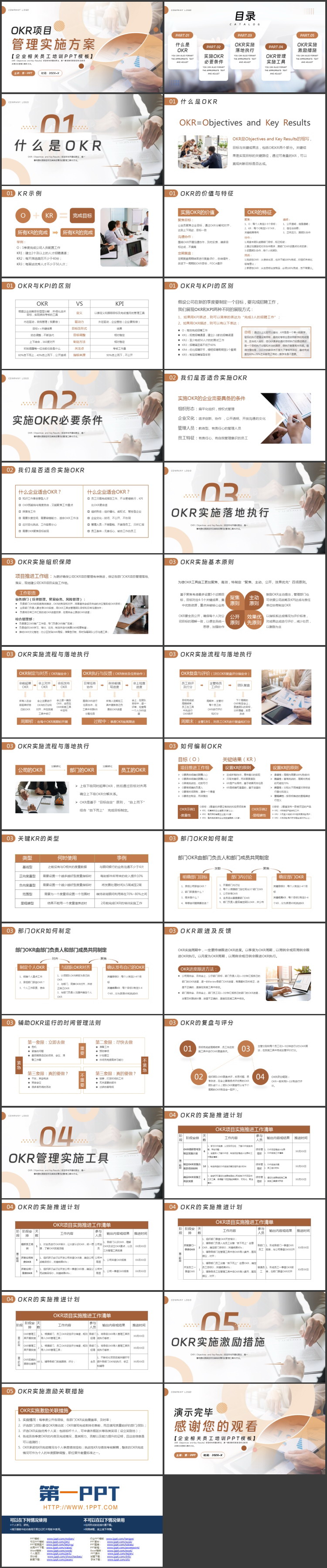 图片[2]-棕色圆点圆环背景的OKR项目管理实施方案企业相关员工培训PPT模板下载-第一PPT