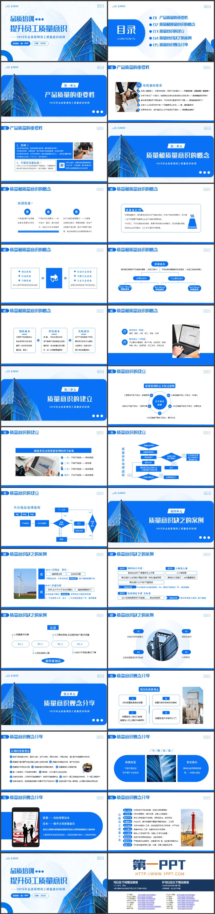图片[2]-蓝色写字楼背景的提升员工质量意识培训PPT模板下载-第一PPT