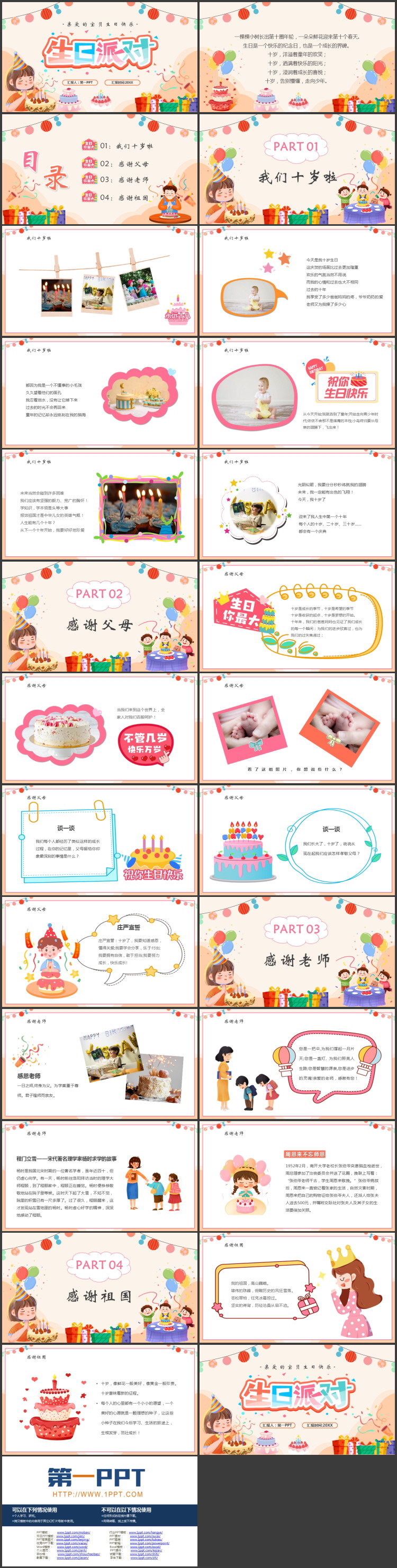 图片[2]-多彩卡通生日蛋糕生日礼盒背景的生日派对PPT模板-第一PPT