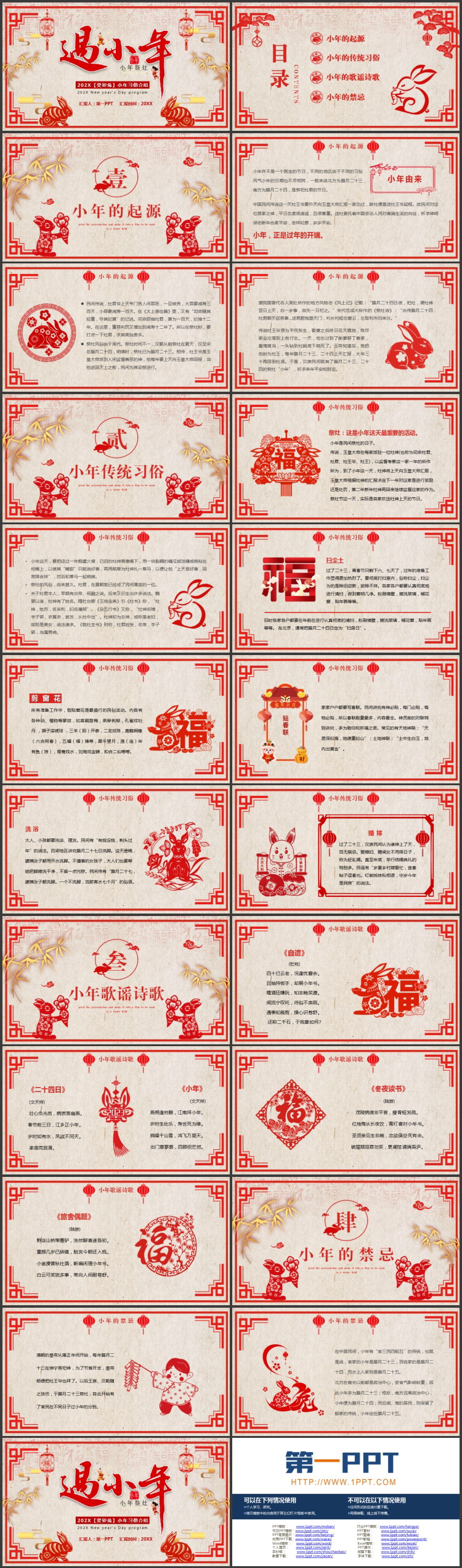 图片[2]-红色剪纸风“过小年”小年习俗介绍PPT模板-第一PPT