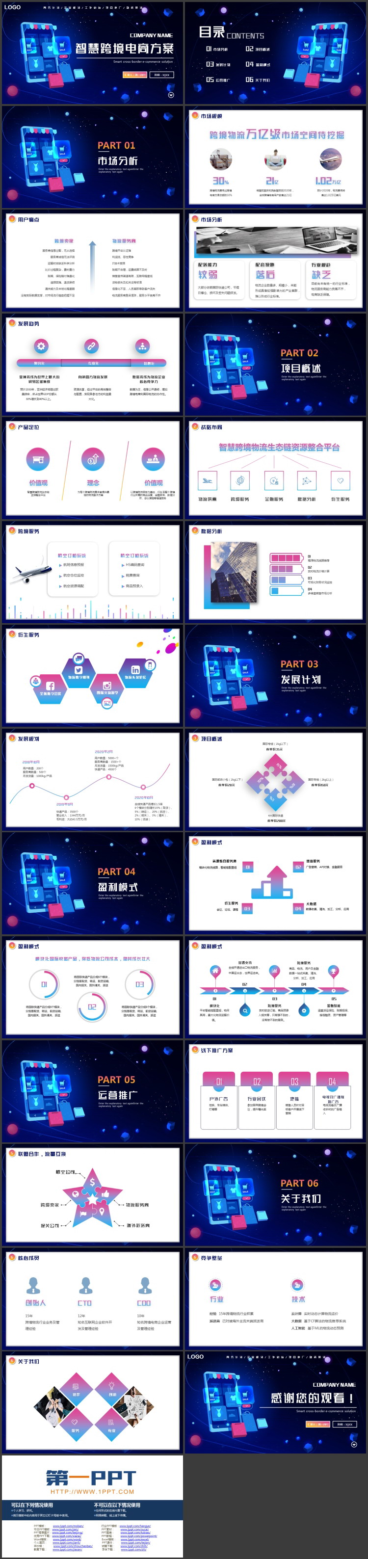 图片[2]-蓝色立体矢量手机背景的智慧跨境电商方案PPT模板下载-第一PPT