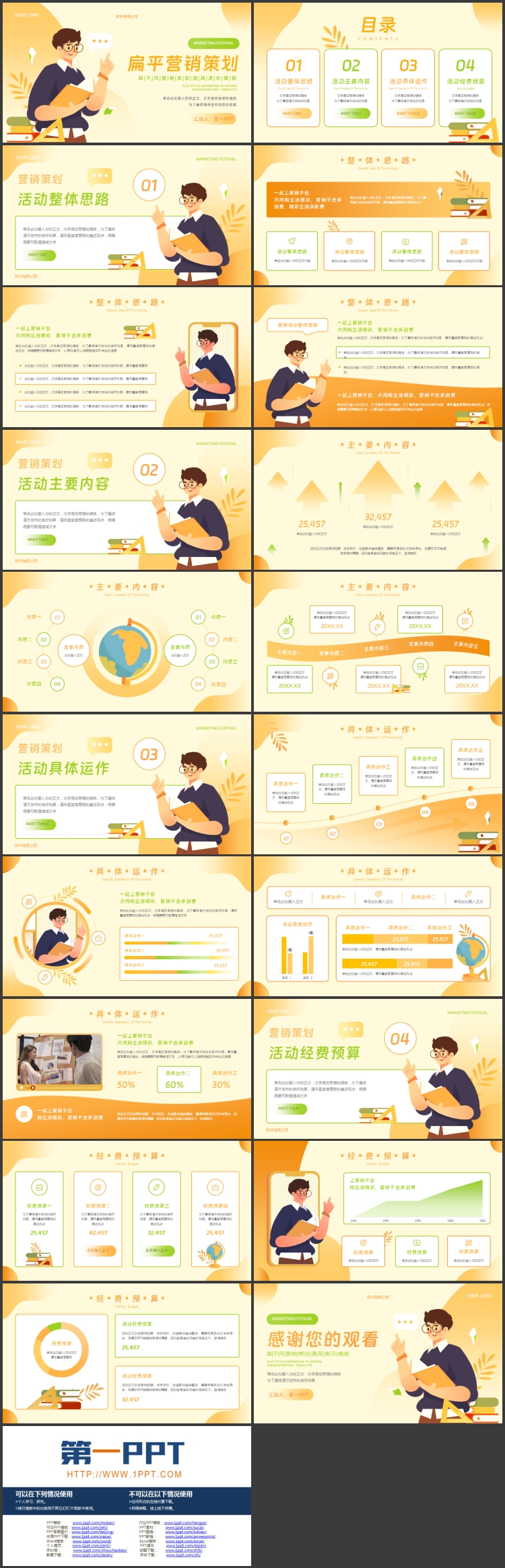 图片[2]-橙色矢量扁平风营销策划PPT模板下载-第一PPT