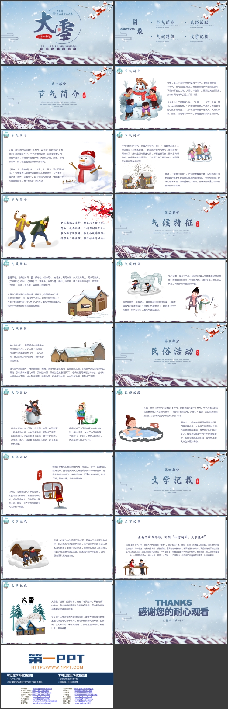 图片[2]-蓝色落雪的屋檐背景的二十四节气之大雪节气介绍PPT模板-第一PPT