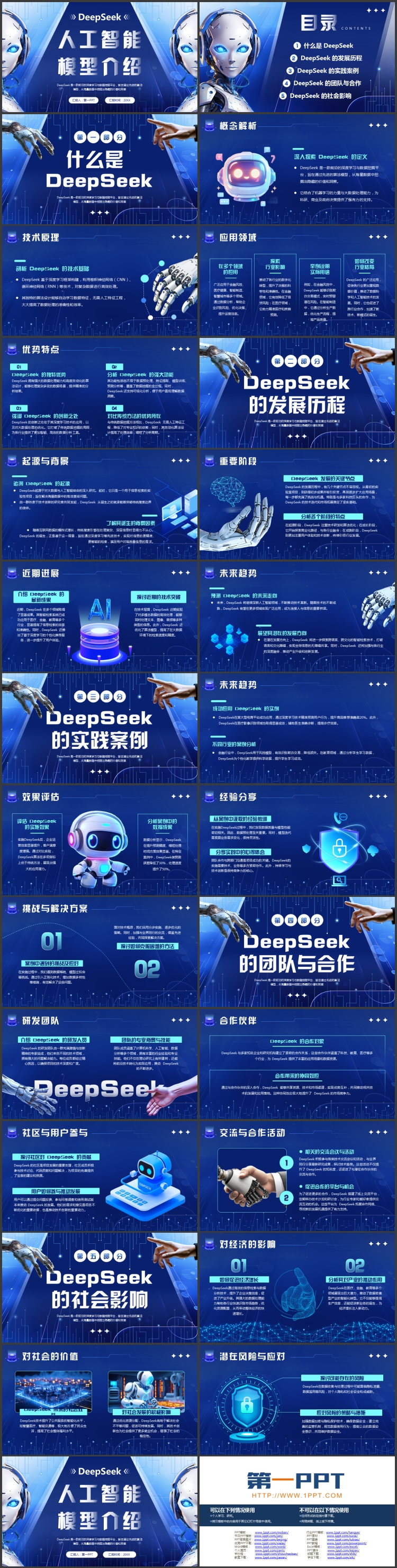 图片[2]-蓝色机器人背景的DeepSeek人工智能模型介绍PPT模板-第一PPT