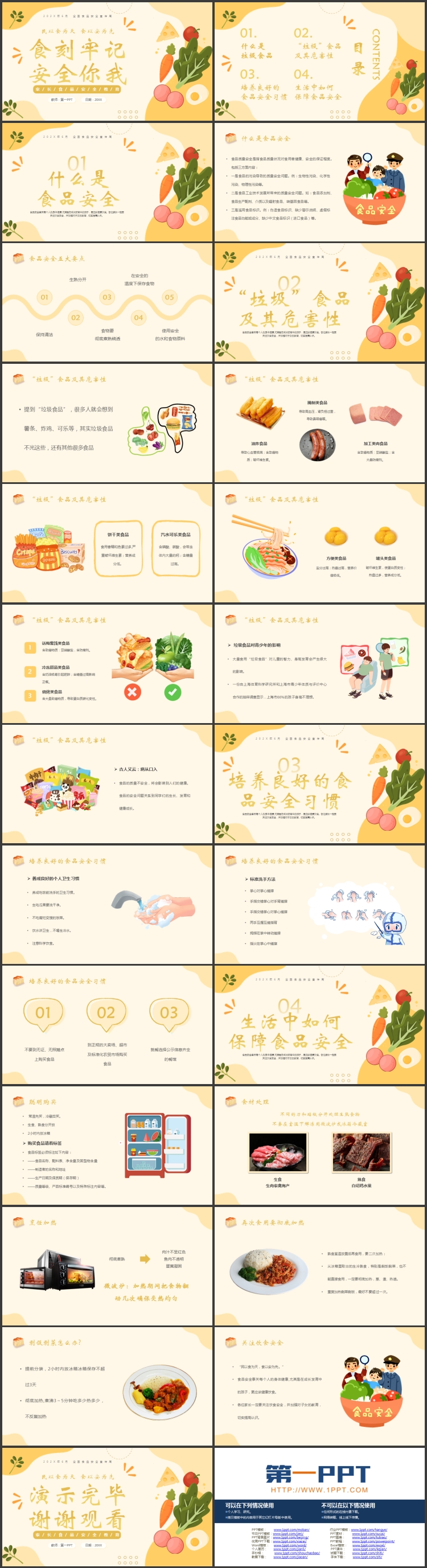 图片[2]-黄色卡通蔬菜背景的“食刻牢记安全你我”食品安全宣传教育PPT模板下载-第一PPT