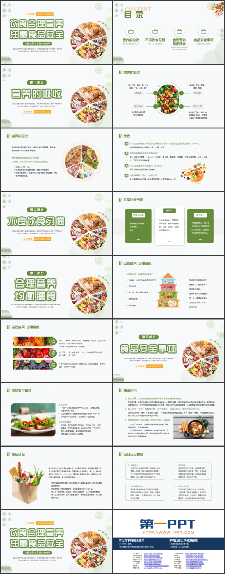 图片[2]-绿色“饮食合理营养注重食品安全”食品安全知识培训PPT模板下载-第一PPT