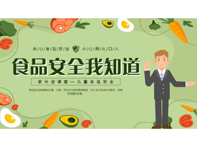 绿色矢量卡通风格的“食品安全我知道”儿童食品安全知识讲座PPT模板下载-第一PPT