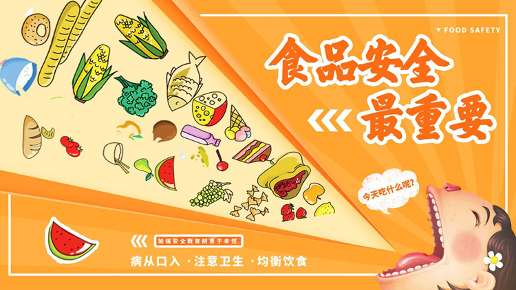 图片[1]-橙色卡通风格的“食品安全最重要”食品安全知识讲座PPT模板下载-第一PPT