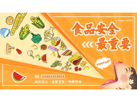 橙色卡通风格的“食品安全最重要”食品安全知识讲座PPT模板下载-第一PPT