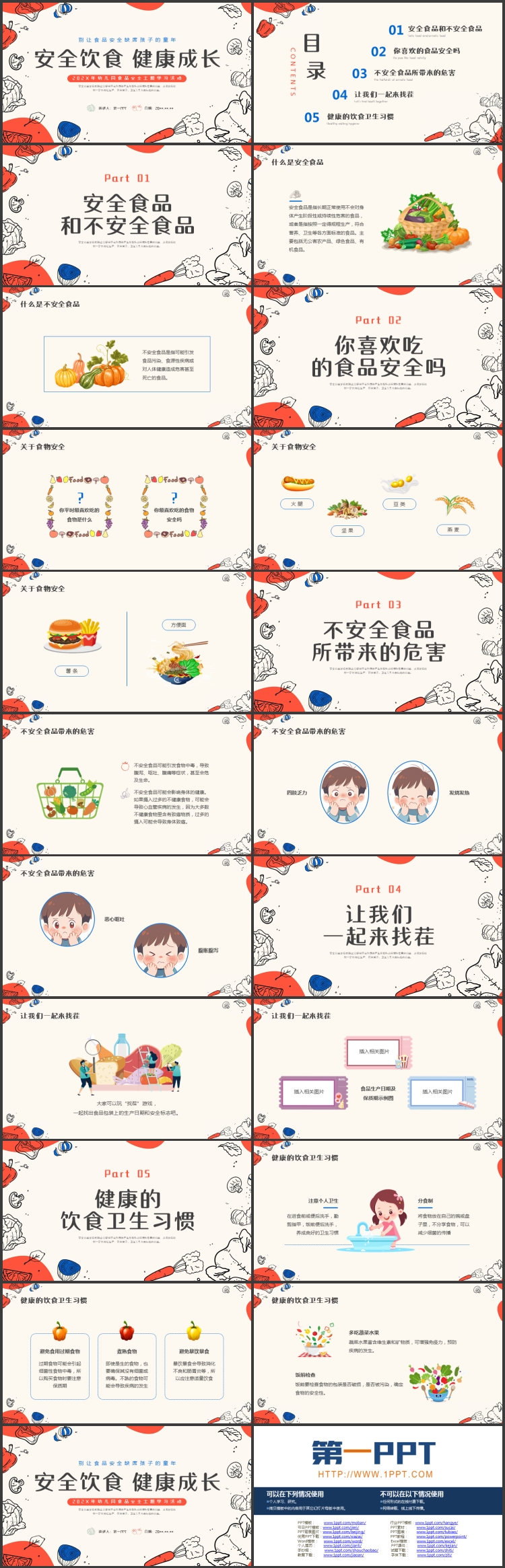 图片[2]-红色“安全饮食健康成长”幼儿园食品安全主题学习活动PPT模板下载-第一PPT