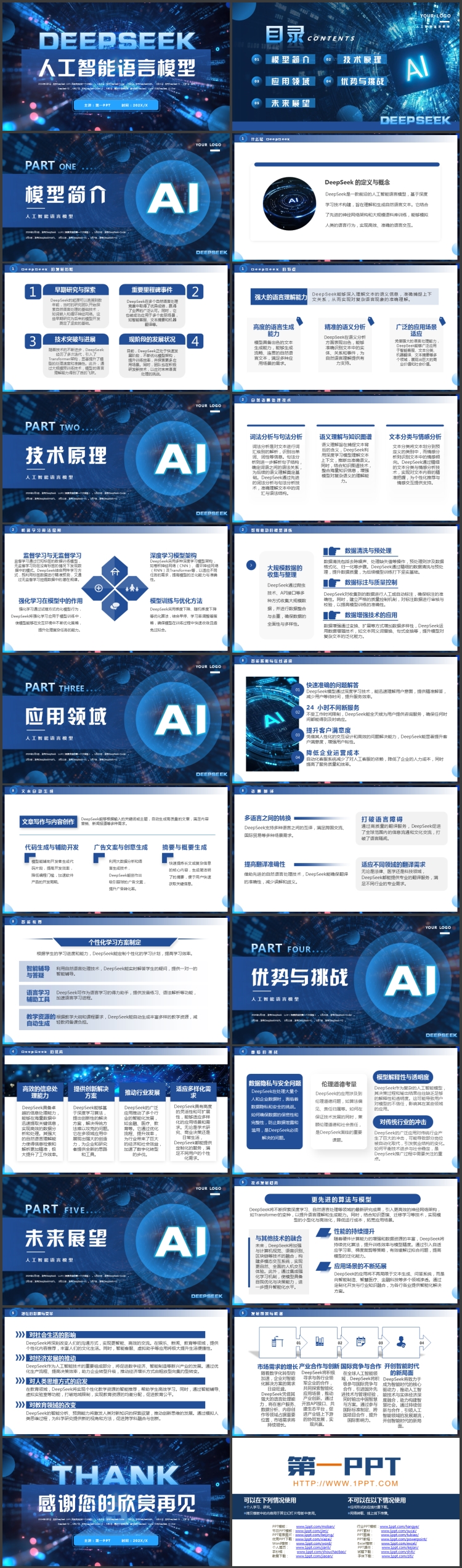 图片[2]-蓝色科技风DEEPSEEK人工智能语言模型PPT模板-第一PPT