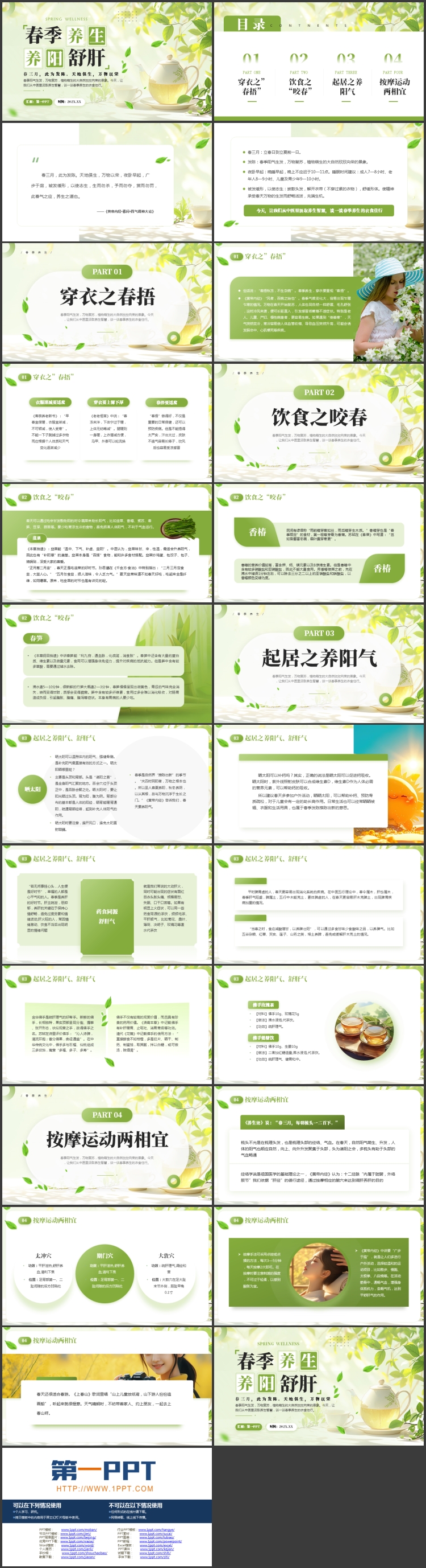 图片[2]-绿色清新插画风“春季养生养阳舒肝”中医养生讲座PPT模板-第一PPT