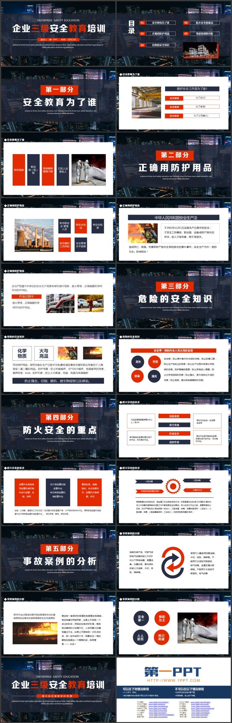 图片[2]-蓝色城市建筑背景的企业三级安全教育培训PPT模板下载-第一PPT