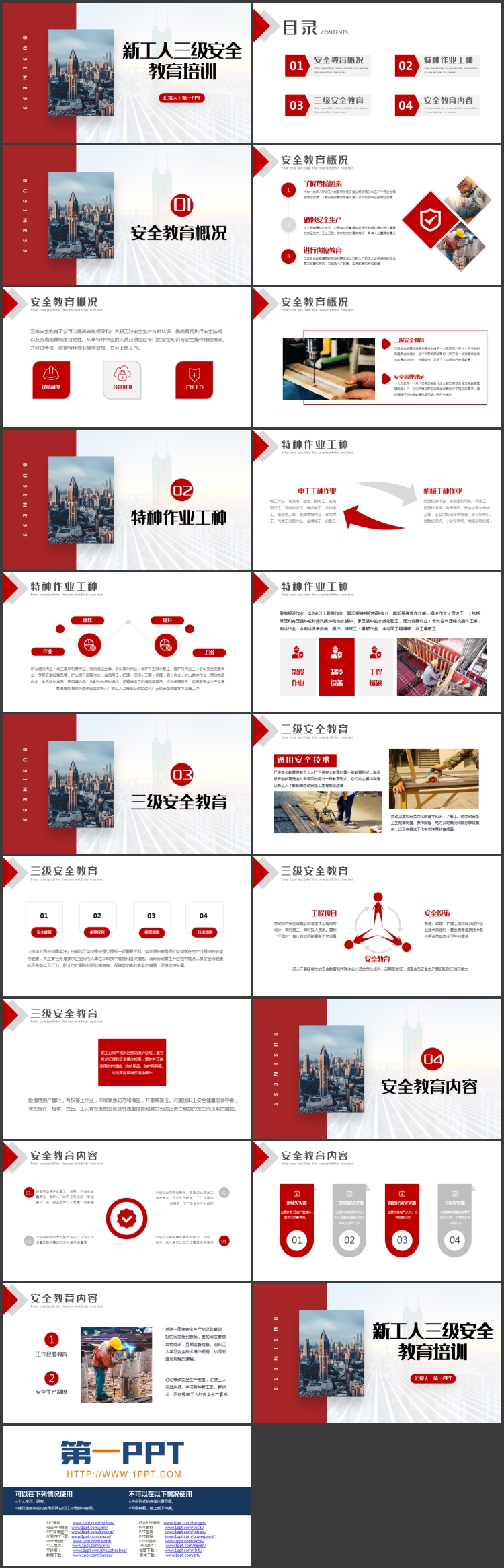 图片[2]-红色城市建筑背景的新工人三级安全教育培训PPT模板下载-第一PPT