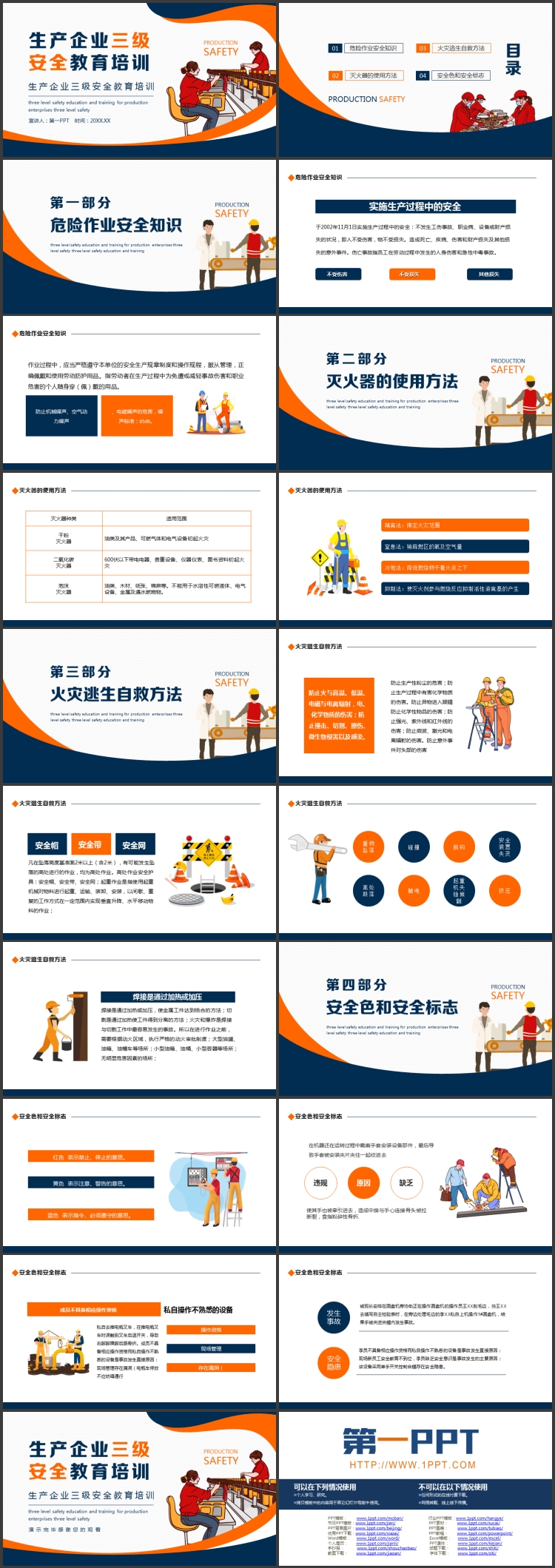 图片[2]-蓝橙配色生产企业三极安全教育培训PPT模板下载-第一PPT