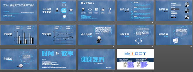 图片[2]-蓝色牛仔材质工作汇报PPT模板-第一PPT