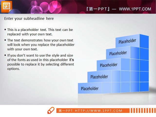 图片[1]-一张淡雅的层级关系台阶PPT图表素材-第一PPT