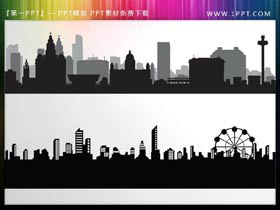 八张黑色城市剪影PPT素材-第一PPT