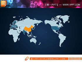 蓝色世界地图幻灯片图表-第一PPT