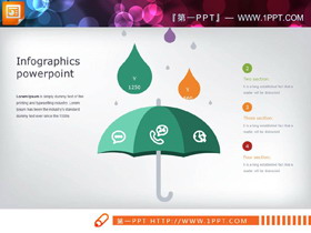 雨伞与水滴样式的并列组合个性PPT图表-第一PPT