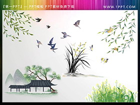四组燕子柳条花鸟PPT素材下载-第一PPT