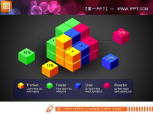 魔方背景的并列组合关系PPT图表-第一PPT