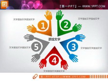 五个小人伸手拥抱背景的聚合关系PPT图表-第一PPT
