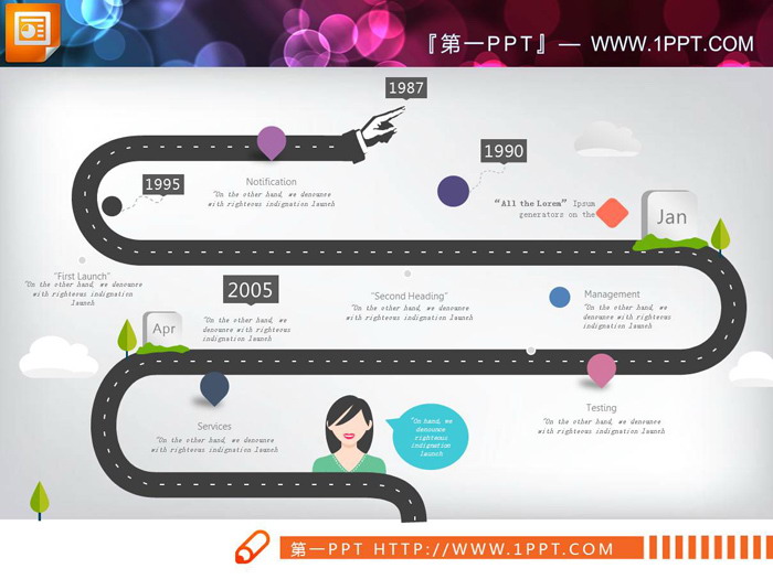 图片[1]-三张卡通扁平化马路PPT时间轴-第一PPT