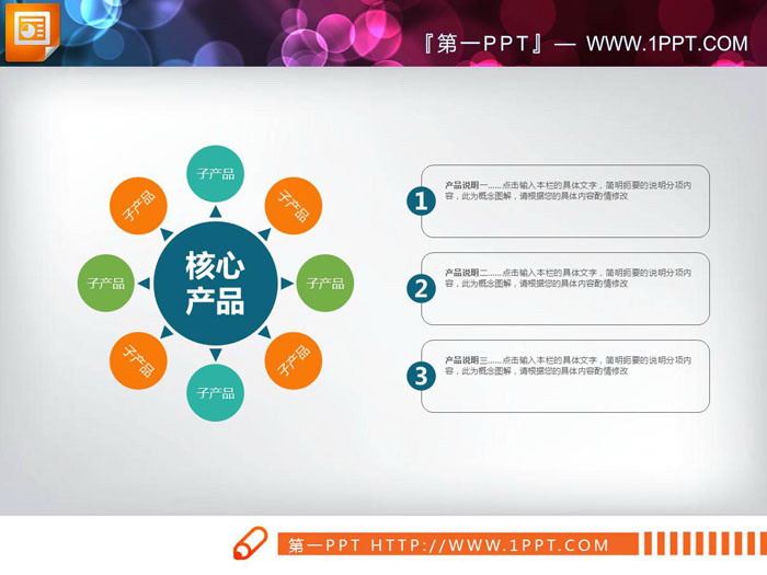 图片[1]-带有文本框说明的八项总分关系PPT图表-第一PPT