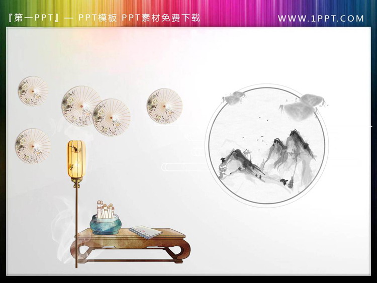 图片[3]-花鸟折扇书桌仙鹤等中国风PPT素材-第一PPT