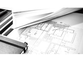 黑白建筑图纸PPT背景图片-第一PPT