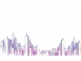 水彩城市建筑PPT背景图片-第一PPT