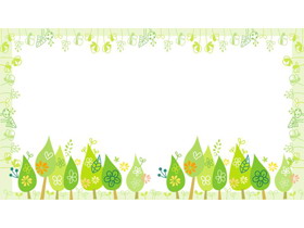 绿色清新卡通树木植物边框PPT背景图片-第一PPT