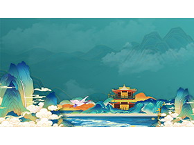 三张精美新中式群山古建筑PPT背景图片-第一PPT