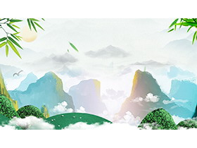 白云飘邈绿色青山竹子PPT背景图片-第一PPT