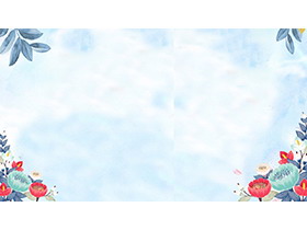 三张蓝色水彩花卉PPT背景图片-第一PPT