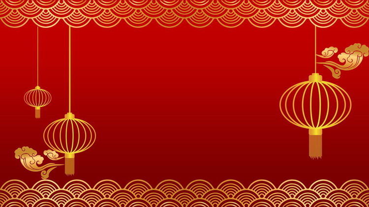 图片[1]-红底金色灯笼新年主题PPT背景图片-第一PPT