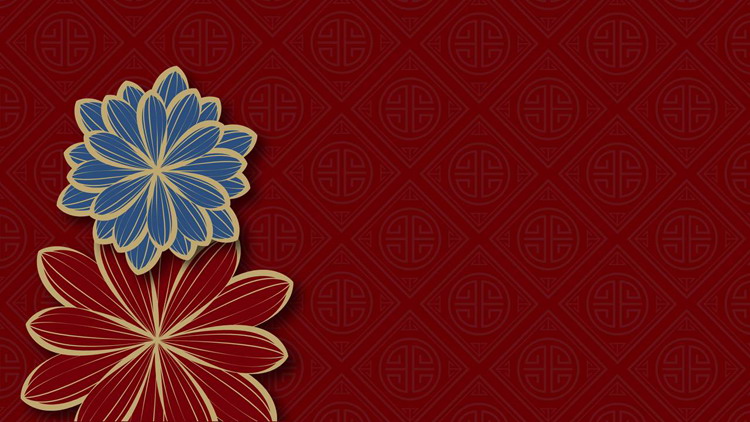 图片[4]-6张红蓝配色的古典花朵图案PPT背景图片-第一PPT