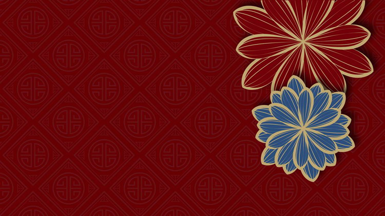 图片[5]-6张红蓝配色的古典花朵图案PPT背景图片-第一PPT