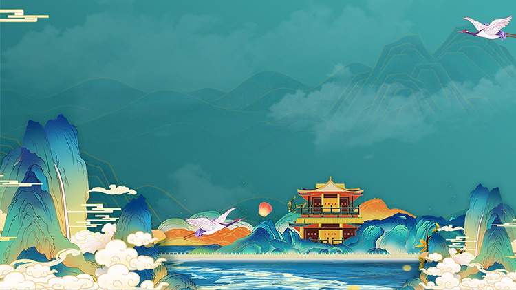 图片[1]-三张精美新中式群山古建筑PPT背景图片-第一PPT