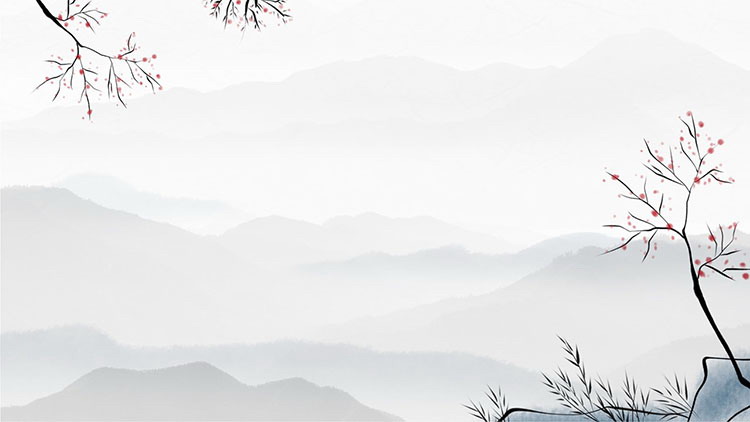 图片[3]-四张水墨群山树枝飞鸟红日中国风PPT背景图片-第一PPT